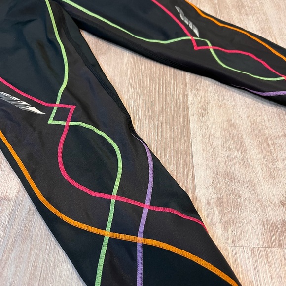 CW-X Black Compression Leggings with Multicolor Stripes - Picture 2 of 5